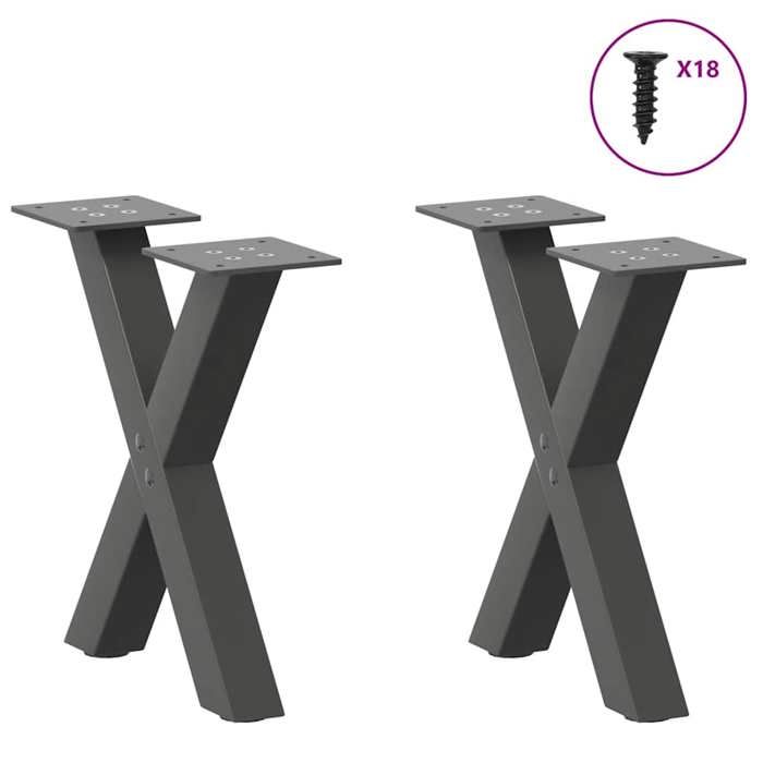 VidaXL Pieds de table basse en forme de X, 2 pièces, anthracite, 30 x (30-31) cm, acier 4012870