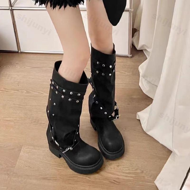 Fashion Fashion Women Boots Platform Trouser Legs High Boots Trend Punk Gothic Shoes New Rock Leather  Women's Shoes Motorcycle Footwear