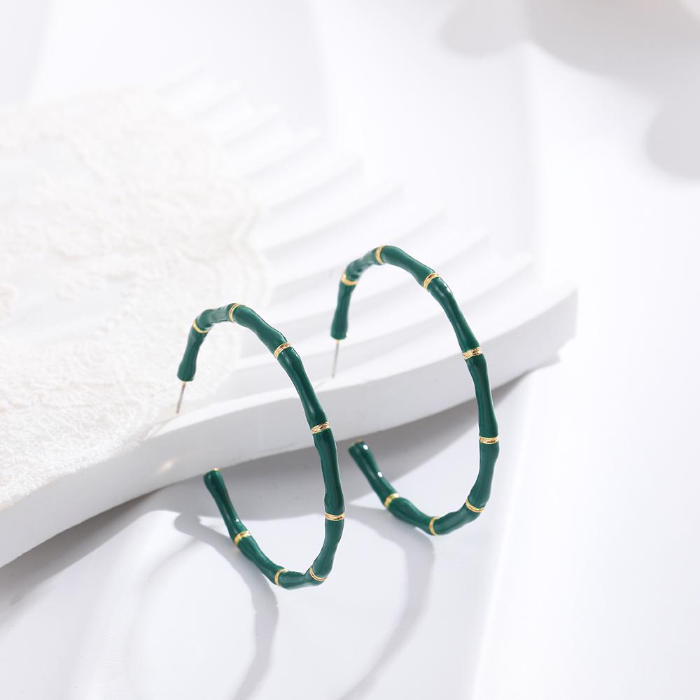 

Oversize Large Bamboo Hoop Earrings for Women Enamel Color Thin Circle Earring Female Big Hoops Zircon Party Gifts