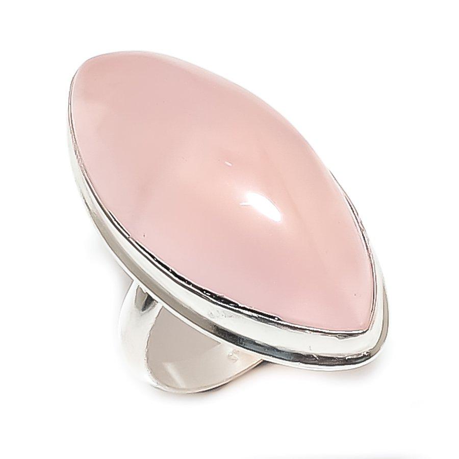 Natural Rose Quartz Gemstone 925 Sterling Silver Jewelry Ring Size 8 z7D71