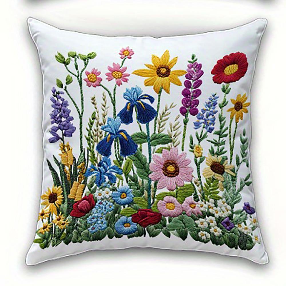 1/4pcs Floral Embroidered Pillowcases with Colorful Flowers Sofa Cushion Cover Home Bedroom Room Decoration