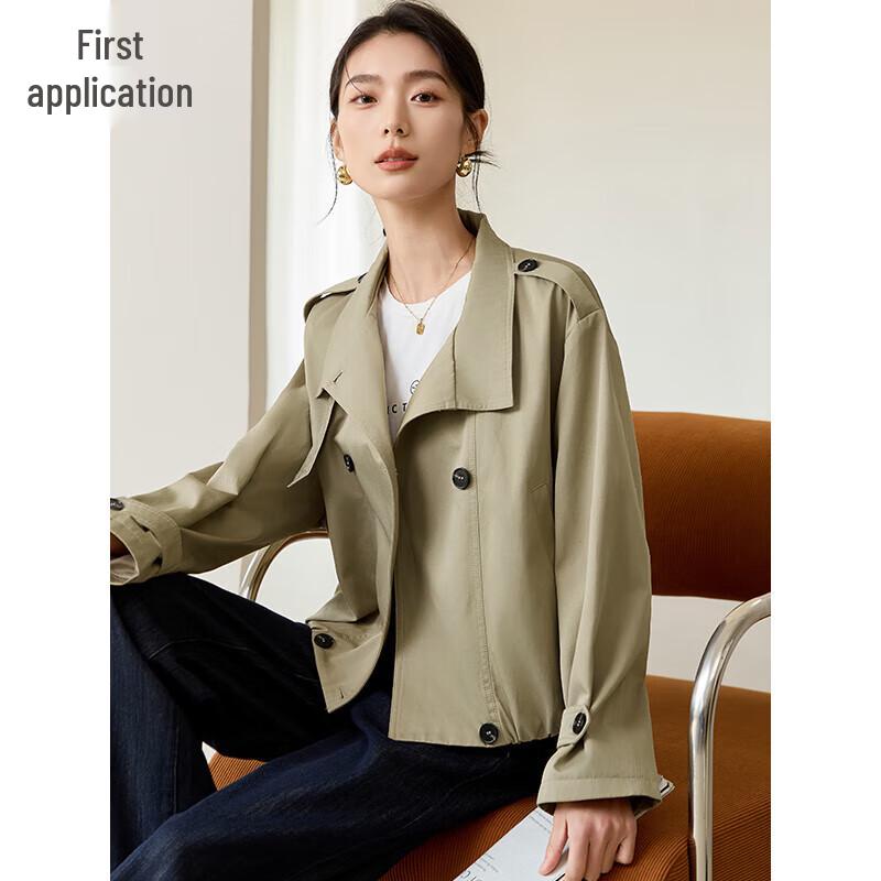 

Chushen Women s Short Trench Coat with Lapel M