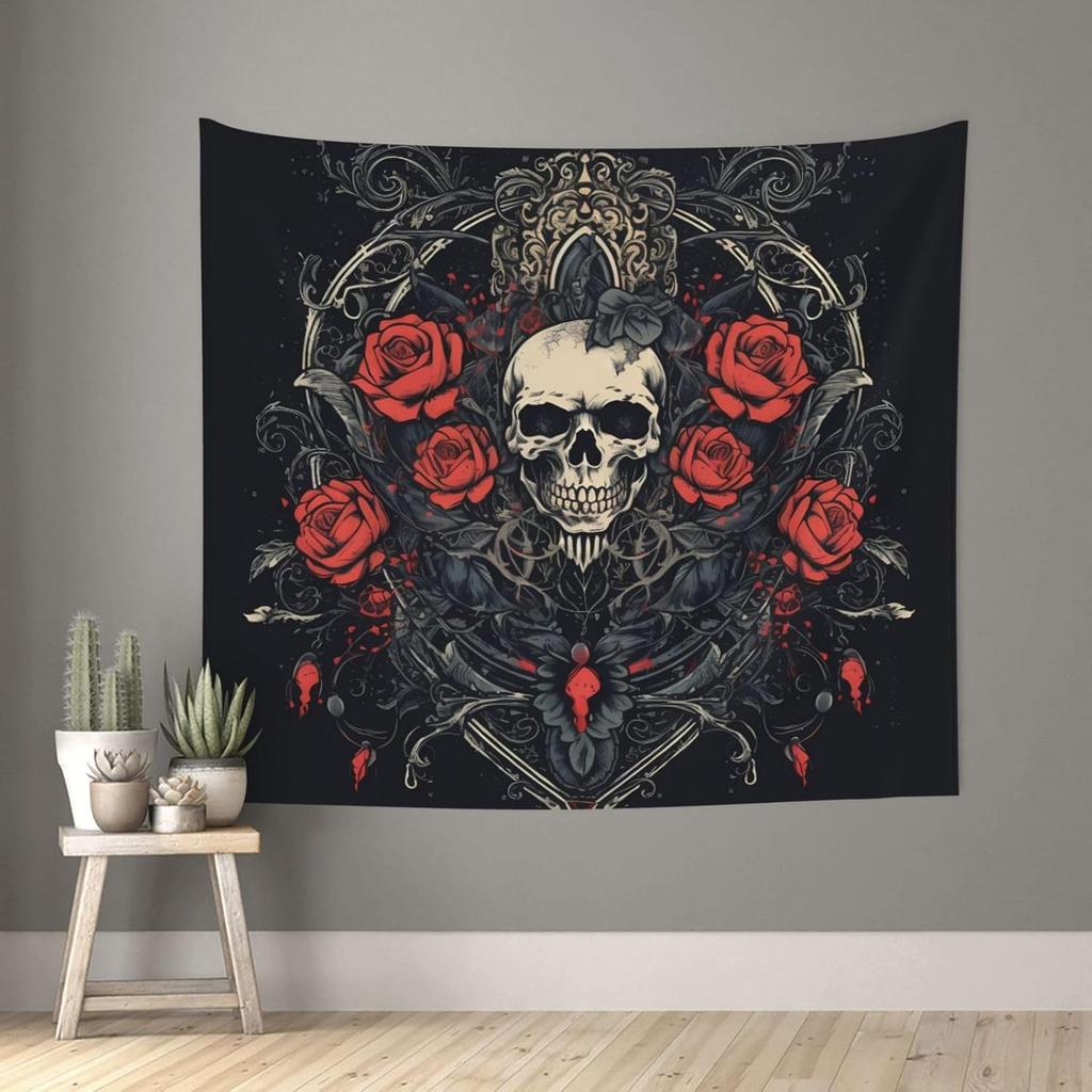 Hanging For Living Room Retro Skull And Roses Tapestry Modern Art Wall Blanket Aesthetic Tapestrys Indoor Outdoor Tapestries