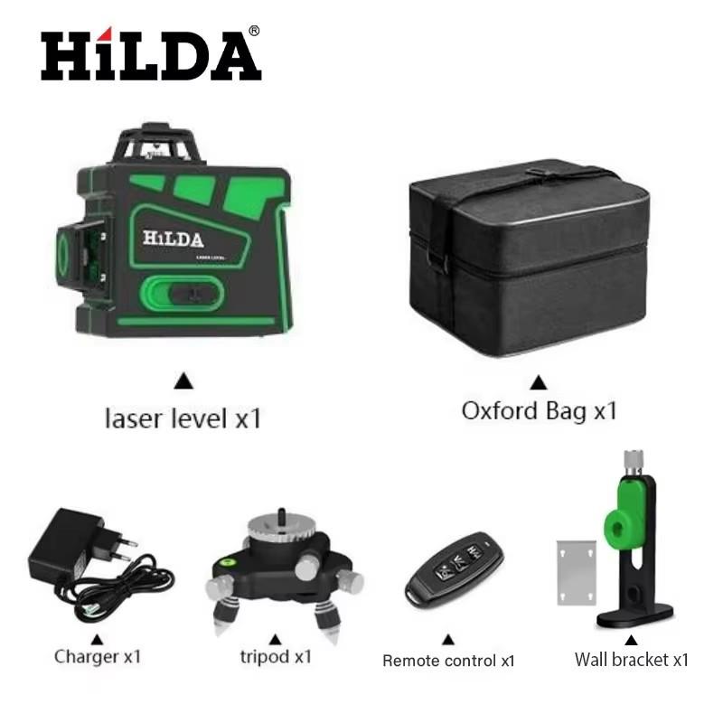 3D 12-Line High-Precision Green Laser Level with Infrared, Wall-Mountable