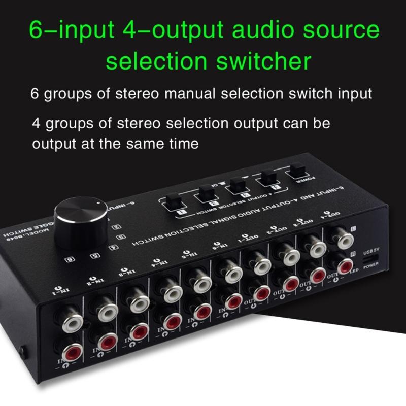 6 in 4 Out Sound Switcher Stereo Sound Switching Signal Source Switcher Selector Splitters Box Sound Signal Switching