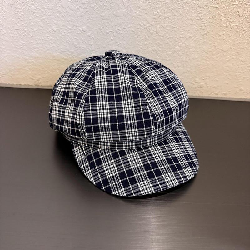 Vintage Plaid Octagonal Hat For Women With Sun Protection And Breathability For Spring And Autumn Fashion