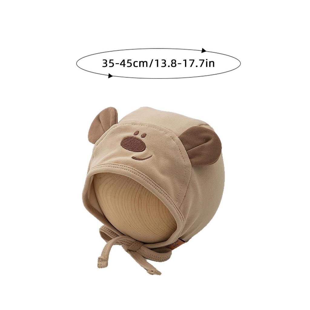 Cute Bear Baby Ear Protection Cap Spring Autumn Cotton Beanie for Infant Boy Gir Solid Color Windproof Bonnet