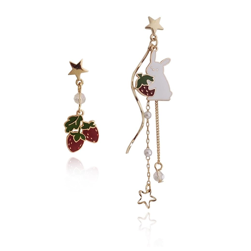 

Feel Rabbit and Strawberry Cute Rabbit Gift White Earrings Women s (Earrings)