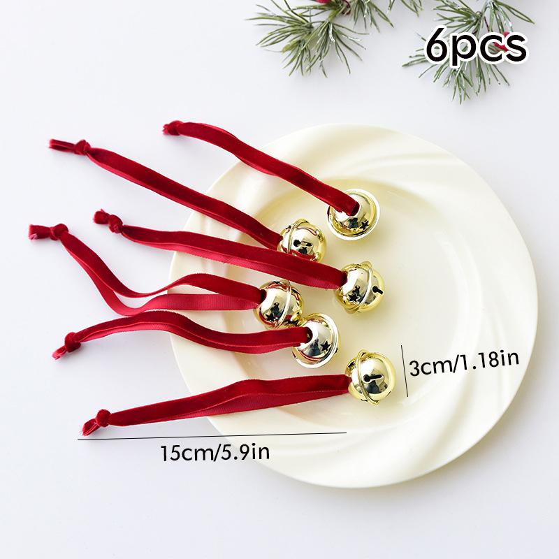 6PCS Christmas Bell Pendant 30mm 40mm Golden Handbell Christmas Decoration Pendant, Christmas Tree Decoration, With Red Ribbon 30mm-40mm