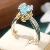 Vintage Inlaid Sea Blue CZ Women's Ring Ethnic Two Color Geometry Daily Wear Party Jewelry Anniversary Gift