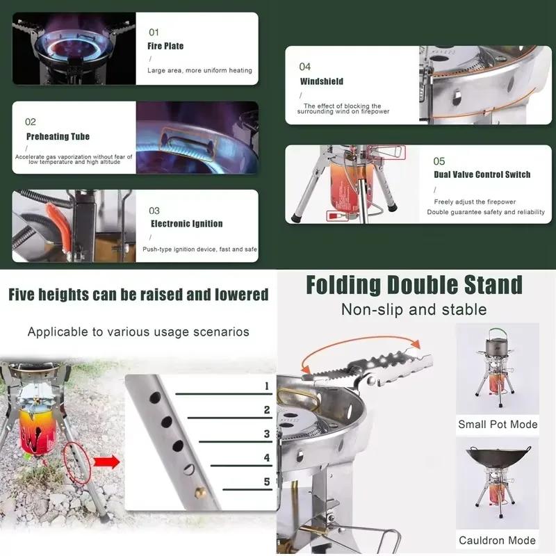 Portable Outdoor Gas Stove 4360W High Power Camping Gas Stove Adjustable Height Foldable Gas Burner Windproof Stove for BRS-69