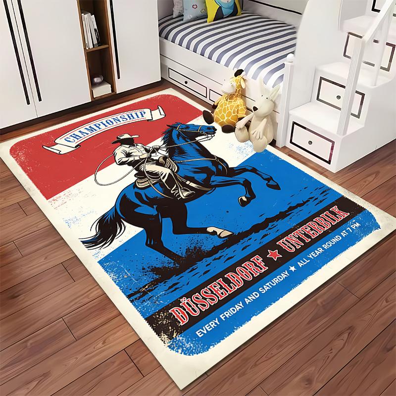 "Vintage Cowboy Horse Championship Rug - Western Style Home Decor" Suitable for use as an anti-slip for living room bedroom sofas