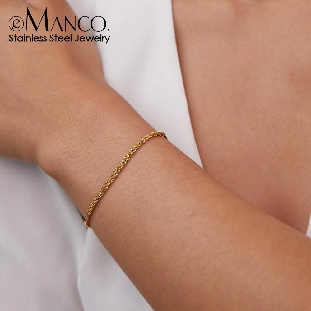 Emanco Bracelet Simple and Trendy Beautiful Broccoli Bracelet Classic Style Stainless Steel Jewelry Bracelet YS15688&15+3cm серебряный