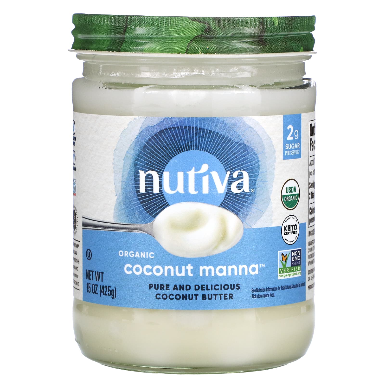 Nutiva, Органическая кокосовая манна, восхитительное чистое кокосовое масло, 15 унций (425 г)