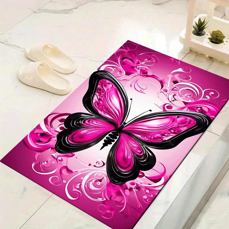 1pc Pink Butterfly Print Design Area Rug - Soft, Anti-Slip, and Durable Gaming Room Decor for Bedroom