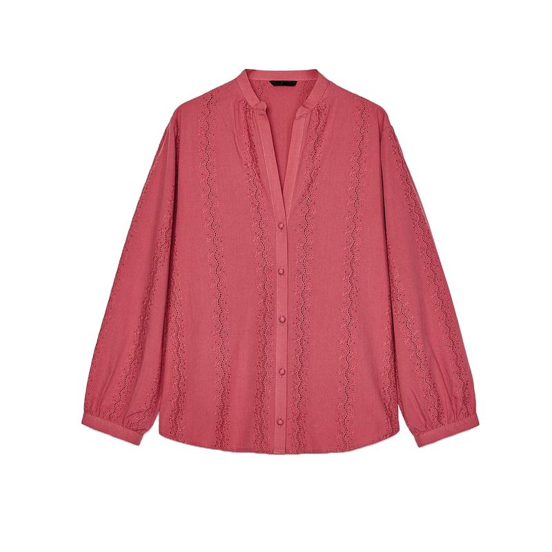 Spring New Women's Clothing Fashion Style Cut Out Embroider Fashion Minimalist Long Sleeve Lapel Shirt 8741027