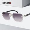 Fashion Square Rimless Sunglasses For Women Cross Diamond Metal Frame Luxury Eyewear Cut Lens UV400 Shades Sun Glasses