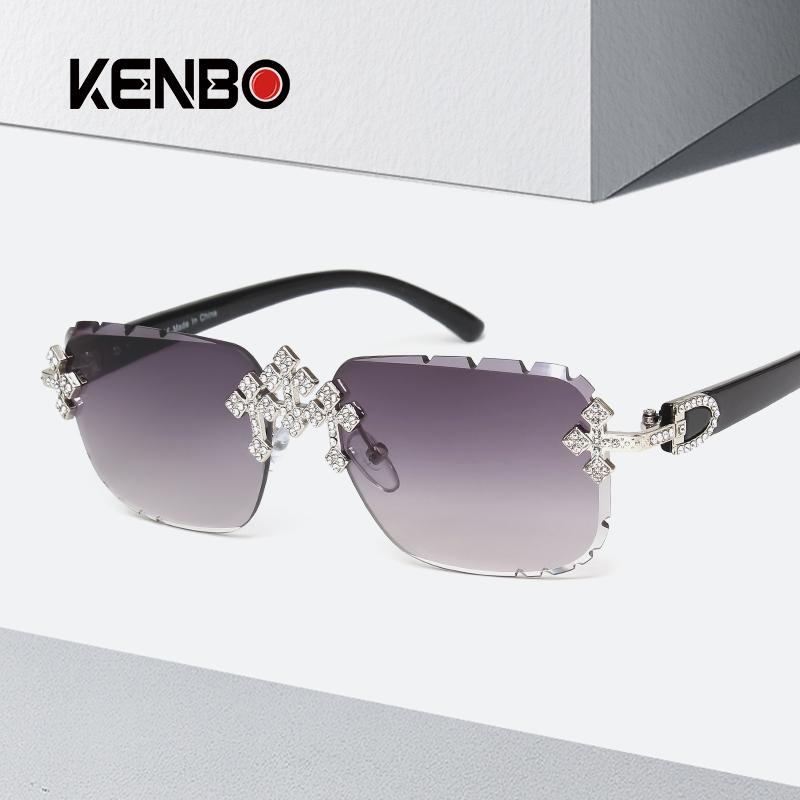 Fashion Square Rimless Sunglasses For Women Cross Diamond Metal Frame Luxury Eyewear Cut Lens UV400 Shades Sun Glasses