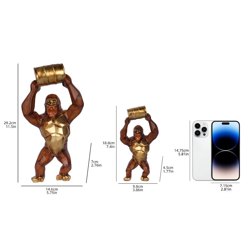 Wood-grain Gorilla Sculpture Resin Animal Sculpture Decorative Piece for Home, Bedroom, Living Room, Study, and Counter