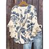 TIFICY Women's Fashion Casual Spring Autumn Flower Pattern Print Long Sleeve V-Neck Blouses & Shirts