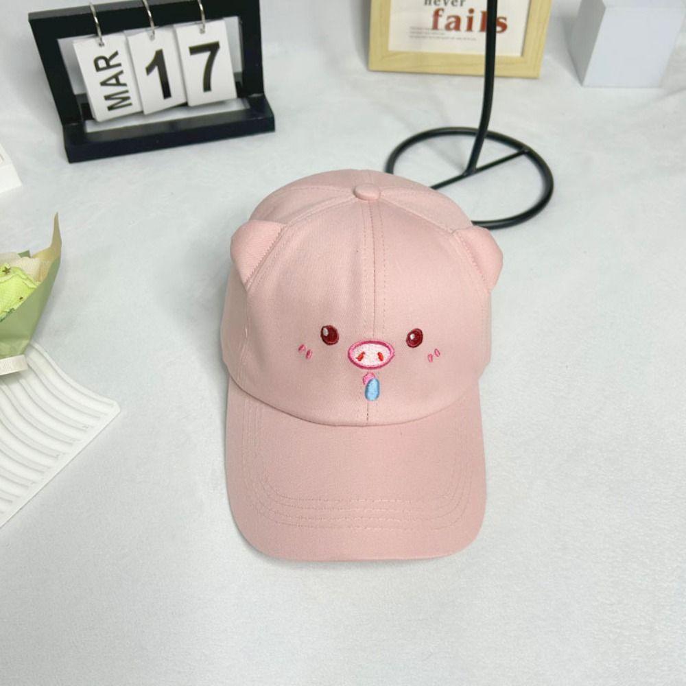 Fashion Embroidery Sunshade Duckbill Caps Adjustable Cartoon Sunshade Hat Pink Pig Baseball Cap for Women
