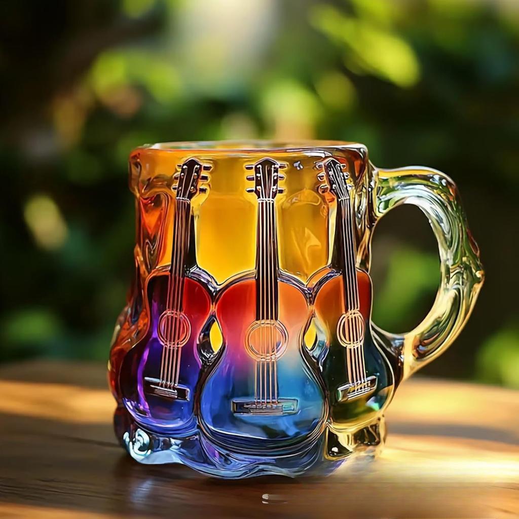 Guitar Shaped Coffee Mug Unique Ceramic Music Cup Artistic Decorative Cup with Handle Creative Gift for Musicians Guitar Lovers