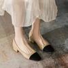 Escarpins patchwork en cuir noir et beige pour femmes, chaussures habillées à talons épais, bout carré, talons bas, bouche peu profonde, talons bas