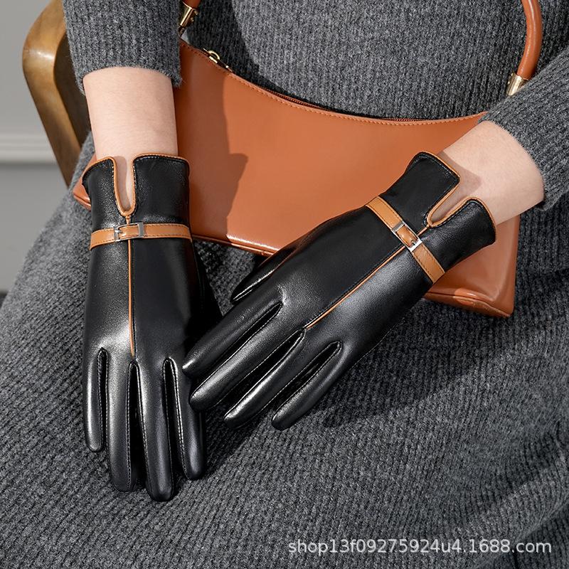 

Korean Winter Warm Women s Leather Gloves with Thick Velvet for Outdoor Use M