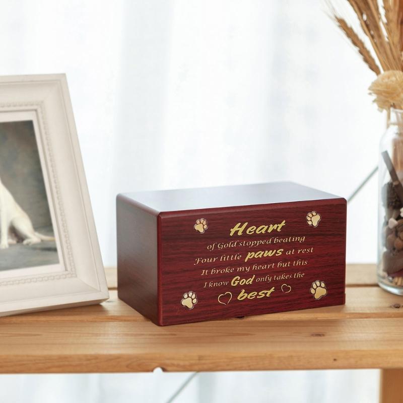 Cat Ashes Box Pet Funeral Cremation Box with Carved Word Wooden Urns Box Keepsakes Funeral Casket Pet Dog Memorial Gift