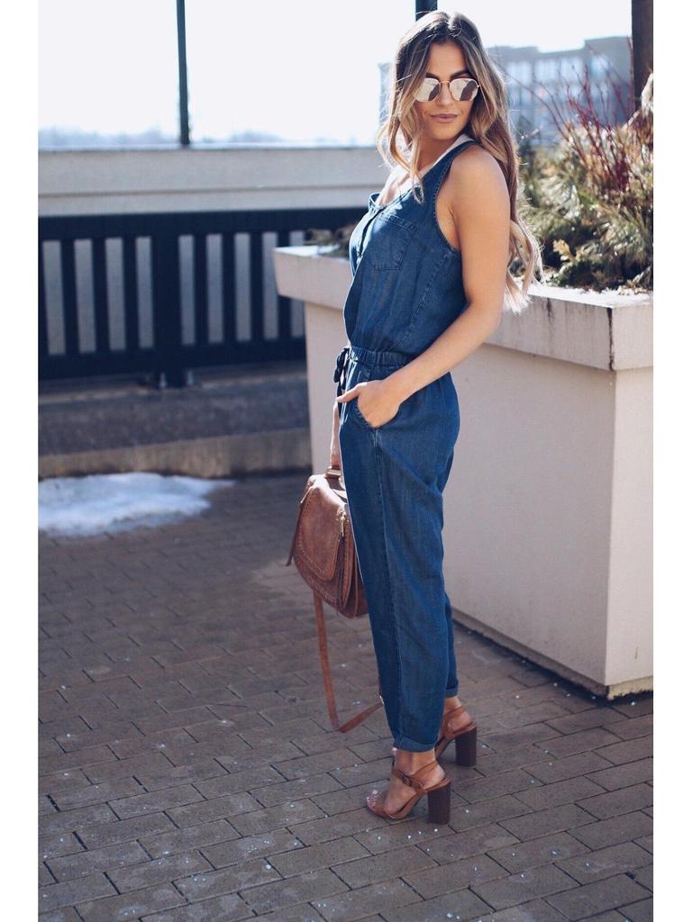 European & American Waist-Slimming Fashion Jeans Jumpsuit
