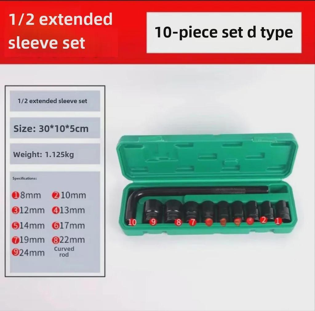 10-Piece Pneumatic Air Gun Extended Hex Socket Set (8-24mm)