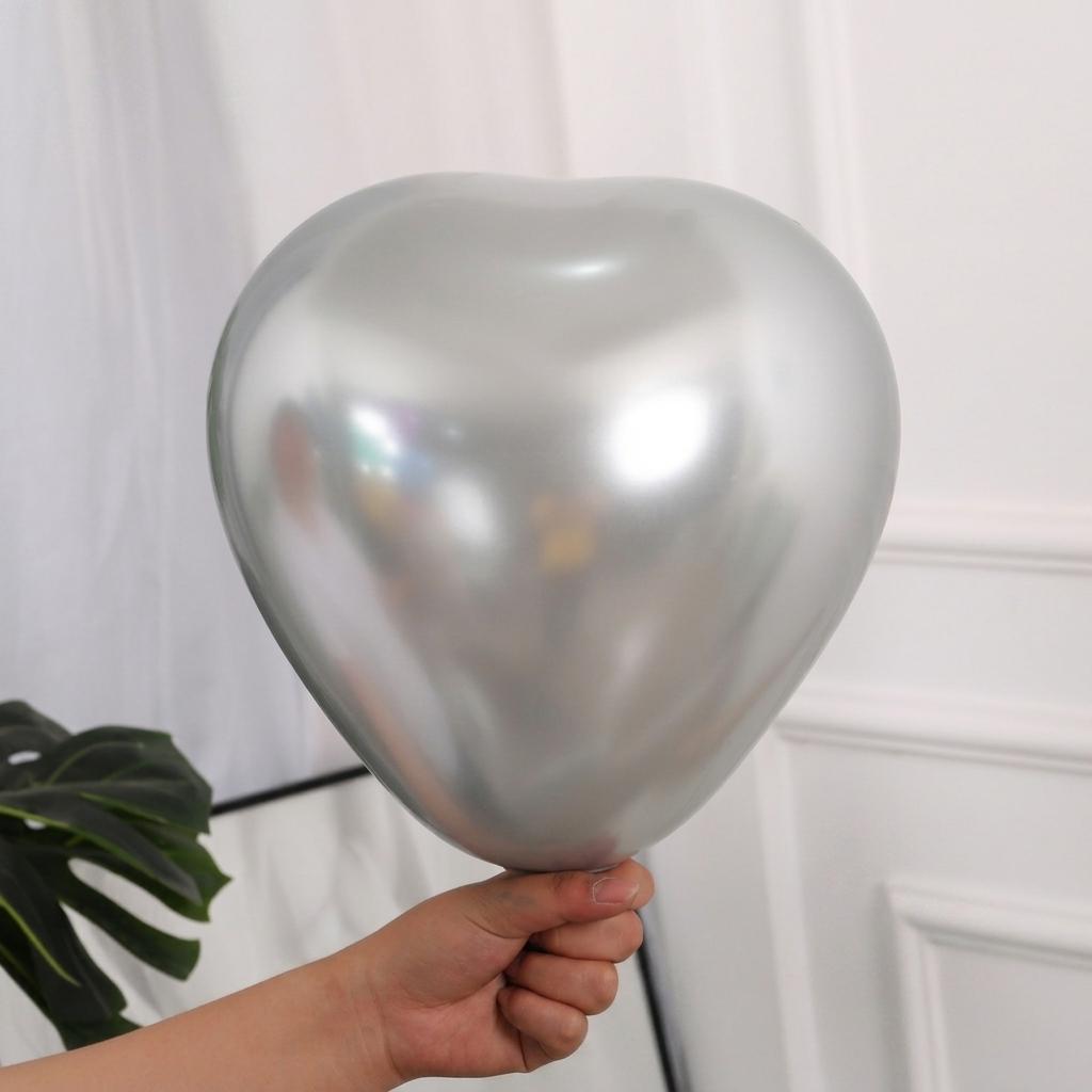 Factory 10 Inch 50 pcs Heart Shape Balloon Metallic Heart Shape Latex Balloon for Wedding Birthday Party Decoration серебряный