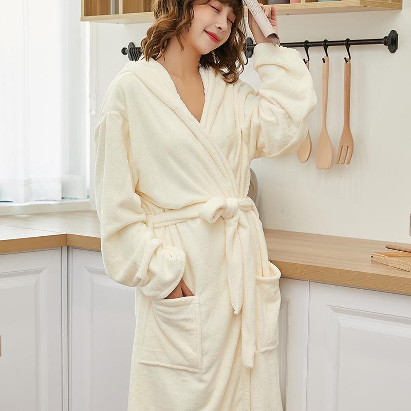 Unisex Coral Fleece Long Bathrobe: Soft, Thick, and Absorbent for Home, Salon, or Hotel Use