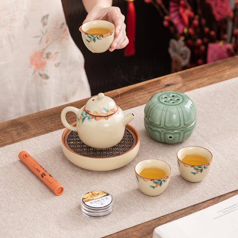 Ru kiln kung fu tea set gift box set teapot cover bowl incense burner high-end club leader business souvenir