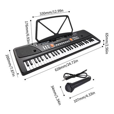 BIGFUN 61 kláves dobíjecí elektronické varhany dětské elektrické piano s mikrofonem, černý digitální