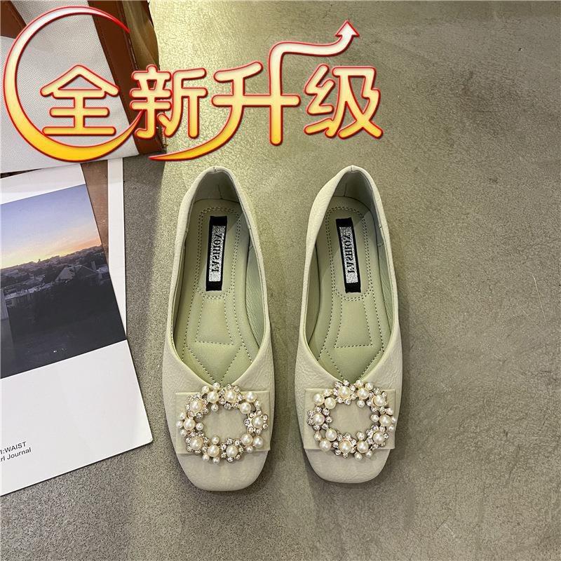 Single Shoes Women'S Year Soft Sole New Internet Celebrity Spring Evening Soft Leather Versatile Gentle Shallow Mouth Doudou Flat Bottom Evening Shoes
