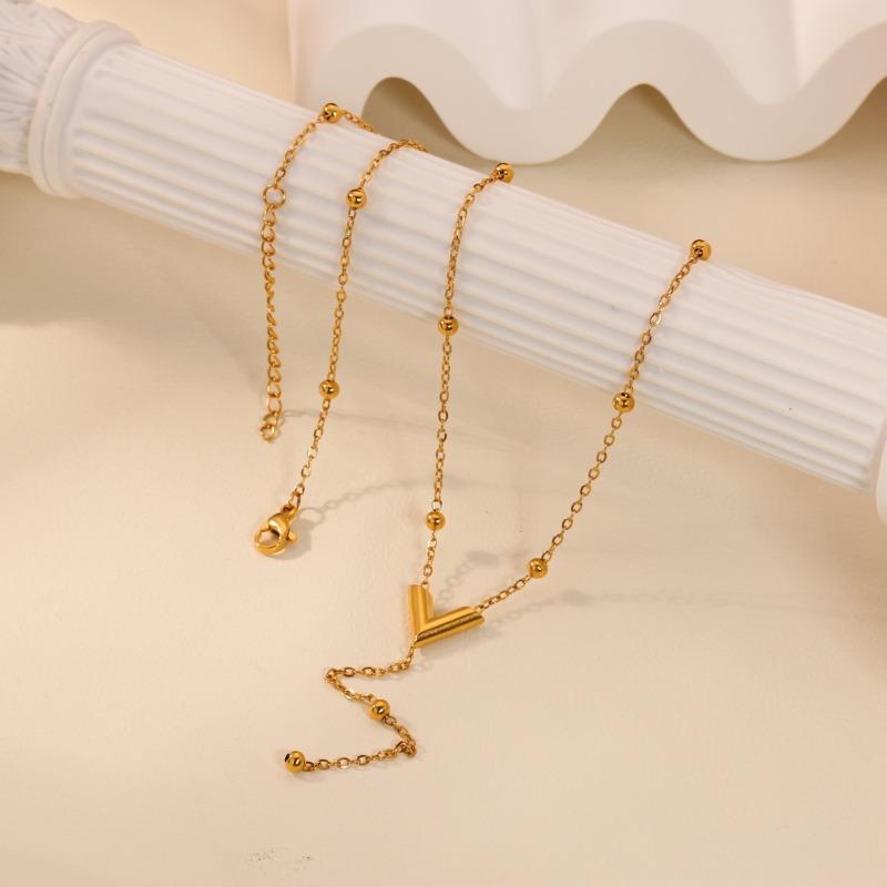 Simple Bead Chain Stainless Steel Pendant Necklace Women's K Gold Plated Niche Exquisite Non-fading Collarbone Chain