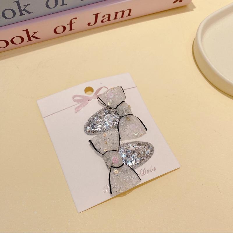 1pair Newfashion Glitter Headwear Clip for Children Baby Girl Princess Series Kawaii Cute Hairpin Mesh Bow Side Clip Headwear