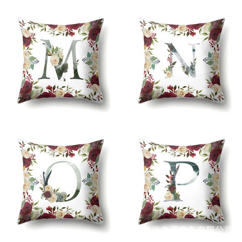 Polyester Pillowcase American Retro Flower Plant 26 English Letter Cushion Cover Car Pillowcase