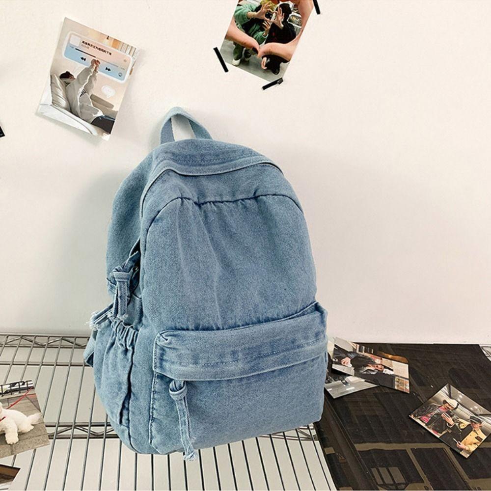 Japanese Style Denim Backpack Street Style Solid Crossbody Bag Portable Vintage Handbag Travel