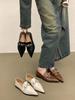 Fashion Fashion Women Loafers Pointed Toe Black White Brown Metal Rivet Chain Flat Low Heeled Slip On Daily Dress Shoes Woman Size 35-39