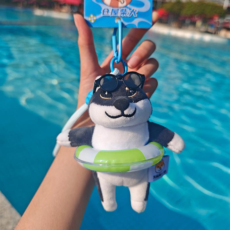 

Shiba Inu Summer Theme Plush Pendant Wearing Sunglasses Swimming Circle Design чёрный