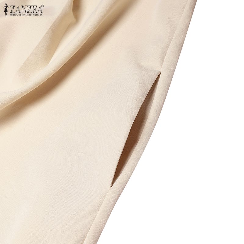 ZANZEA Women Casual Stand Collar Loose A-Line Short Sleeve Dress