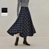 INMAN Brushed Plaid Asymmetrical A-Line Skirt