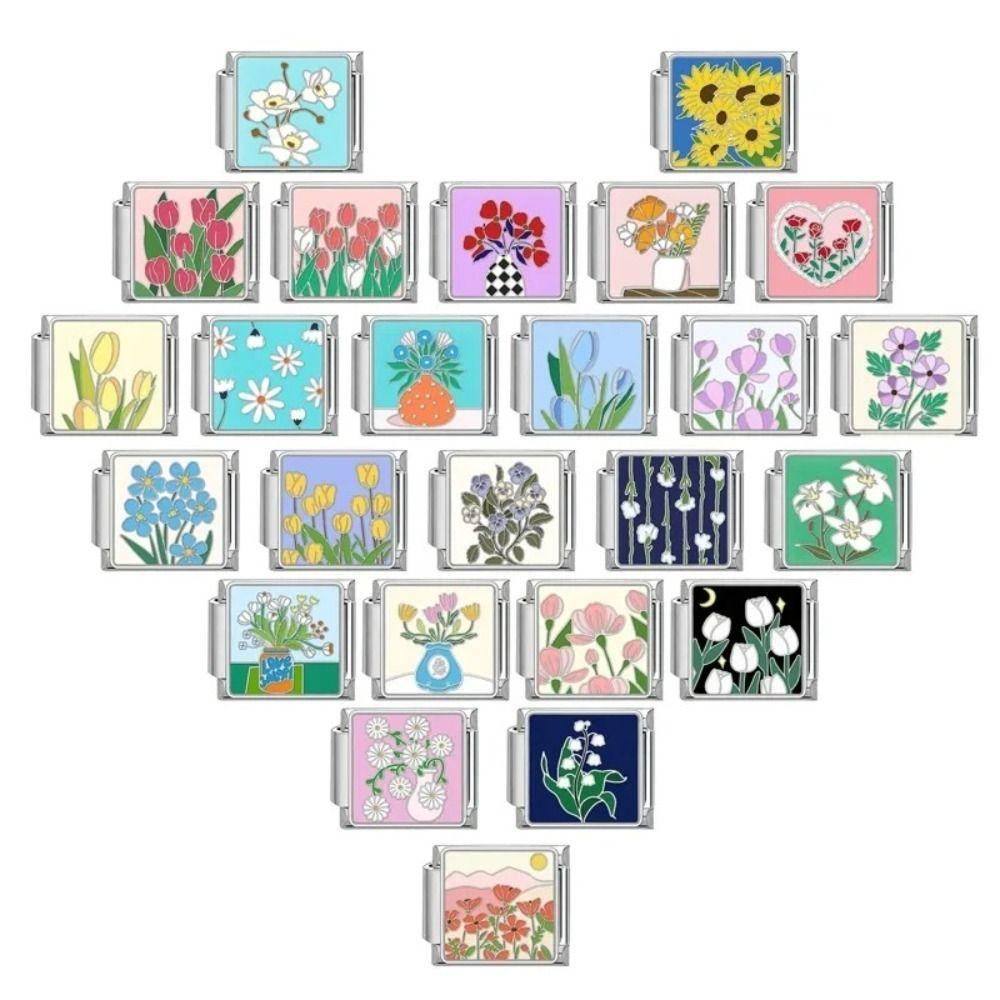 Stainless Steel Charm Bracelet Link Flower Jewelry Fashion Module Bracelet Accessories  Women's