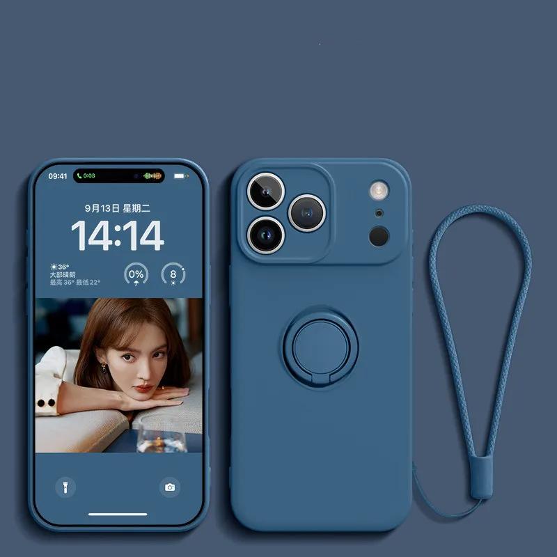 

Liquid Silicone Ring Stand Magnetic Case for iPhone 17 Air 16E 15 14 13 12 11 Pro Max Plus Shockproof Soft Bumper Protectic Case iPhone 12 mini темно-синього кольору