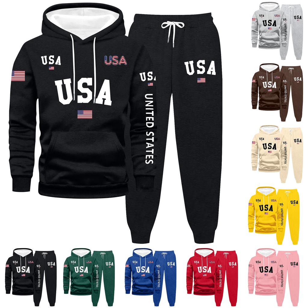 Men's Large Size Solid Color Printed Sweatshirt Set Men's Casual Sports Suit Sweatshirt Set
