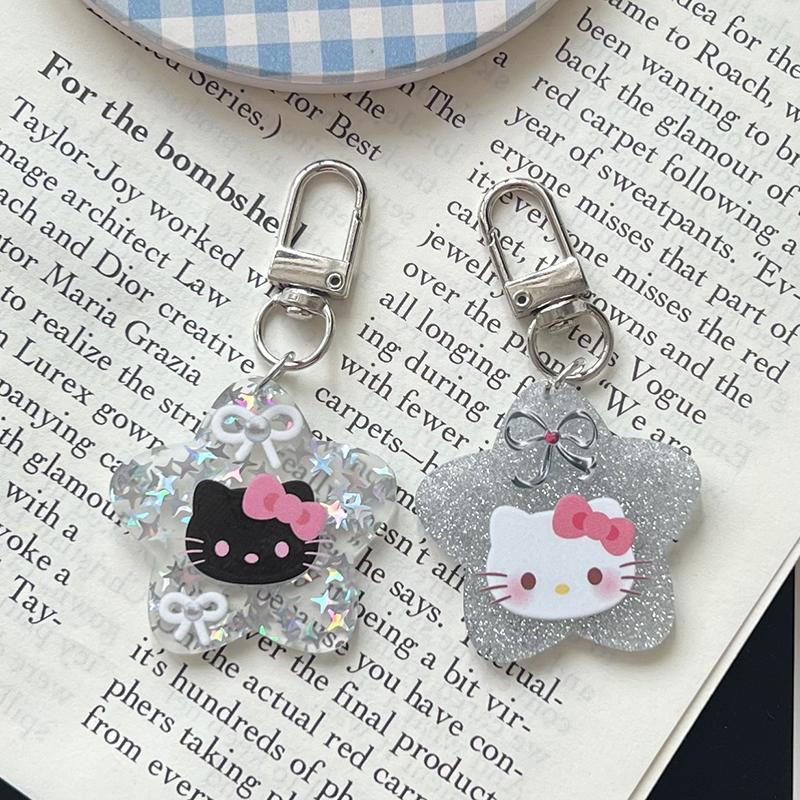 Sweet Kawaii Kt Cat Five-Pointed Star Keychain Cartoon Acrylic Pendant Keychain  Backpack Decoration Accessories Gifts