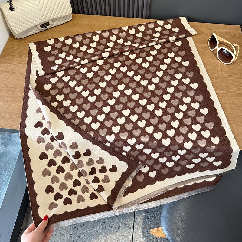 

Милый персиковый сердечный теплый атмосферный утолщенный платок женский осенне-зимний милый студенческий шарф женский 185cm темно-коричневого