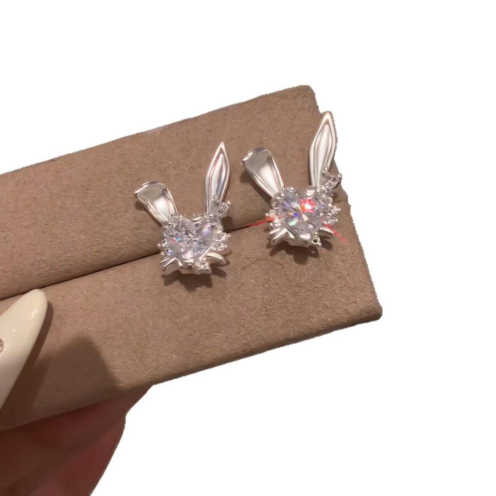 Korean Style Zircon Rabbit Stud Earrings - Cute, Playful, and Luxurious